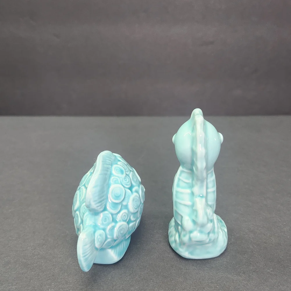 Ceramic Salt and Pepper Shakers Fish and Seahorse Figurines.